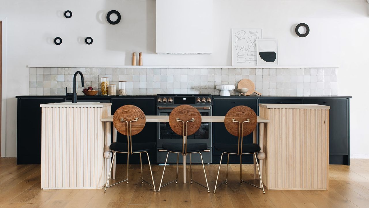 IKEA Kitchen island hacks with fluted cabinets by Sarah Sherman Samuel