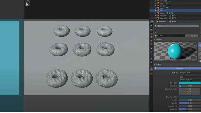 A screenshot from Pietro Chiovaro's Blender tutorial on making 3D donuts