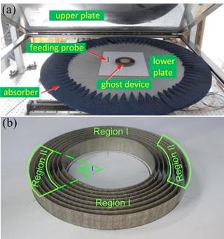 The ghost-illusion device, created from eight concentric rings of flexible plastic circuit boards.