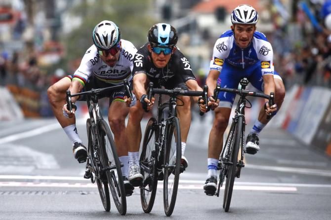 Peter Sagan, Michal Kwiatkowski and Juilan Alaphilippe fight for the win