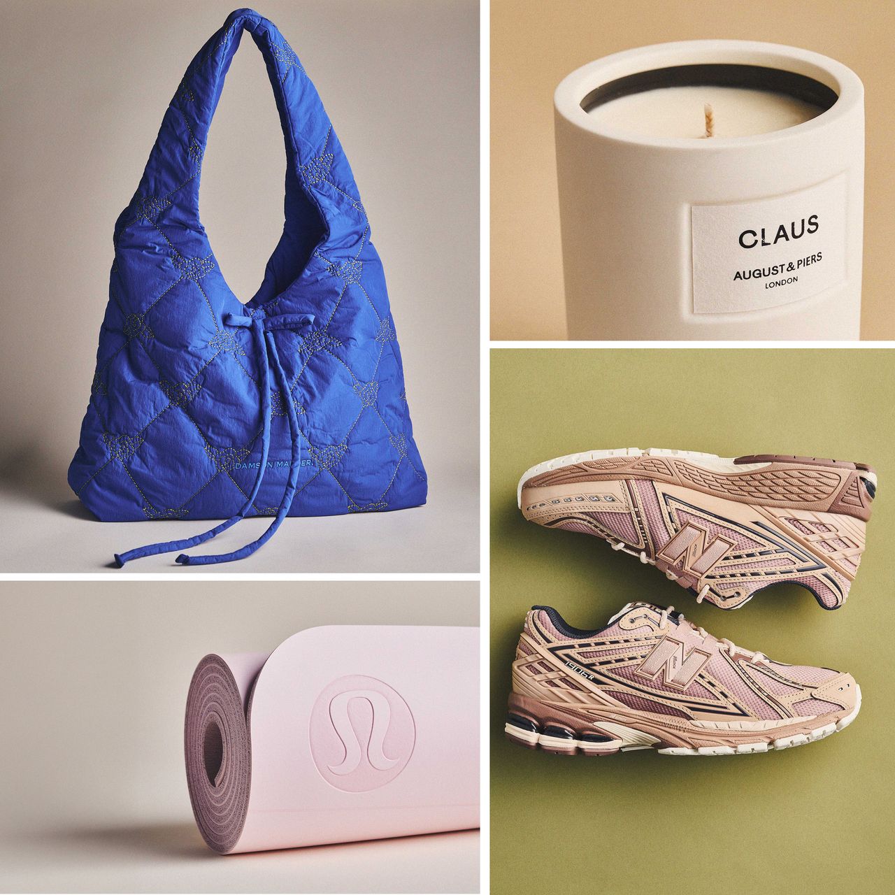 Best wellness gifts 2025: Shots of the best gifts for health enthusiasts, including a Damson Madder gym bag, lululemon workout mat, August &amp; Piers candle, and New Balance trainers