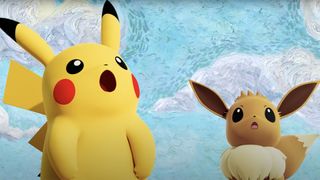 Pikachu and Eevee against a Van Gogh inspired sky