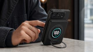 BMX SolidSafe Duo 5K Power Bank on iPhone Duo.