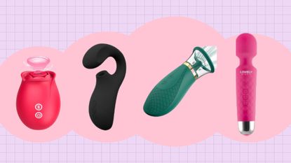 Amazon Prime Day sex toy deals: toys on a pink and purple checkered background