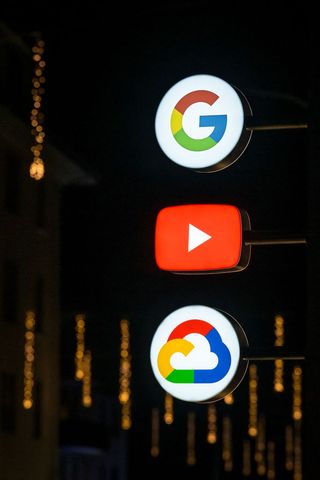 Logos of Google, YouTube and Google Cloud Platform displayed during the World Economic Forum (WEF) annual meeting in Davos