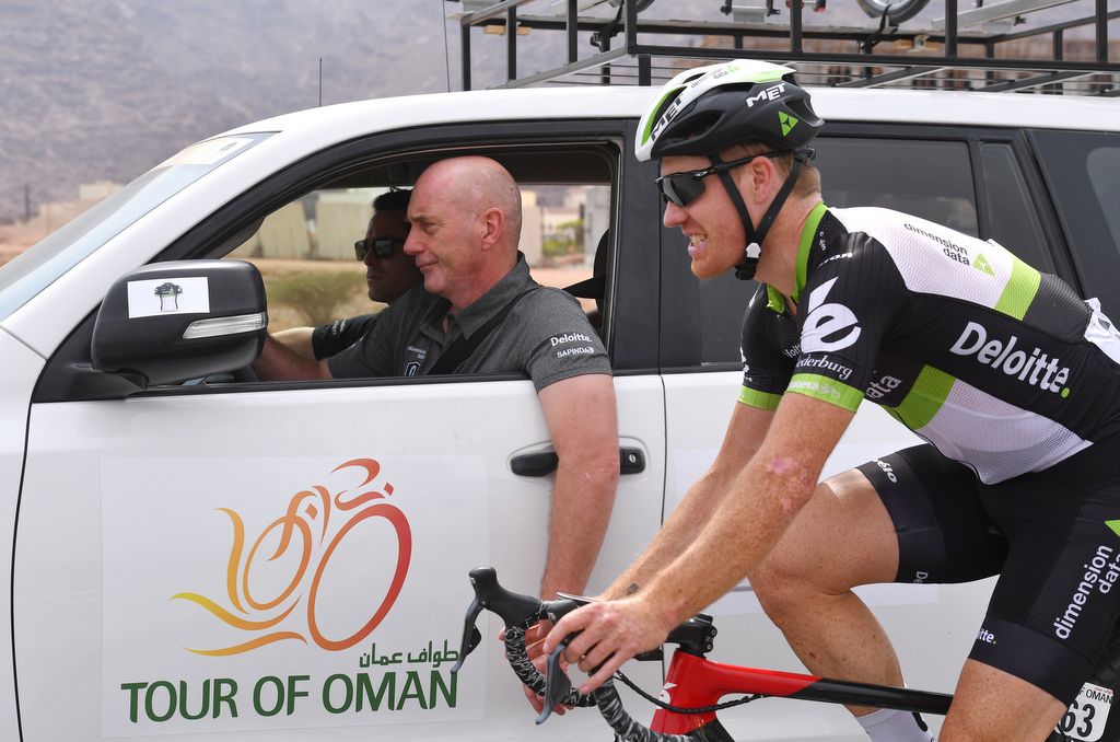 Tyler Farrar and team DS Jean-Pierre Heynderickx during the stage