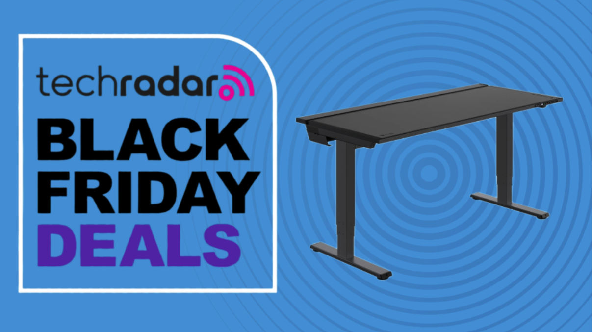 Secretlab Magnus Pro on a blue background next to a TechRadar badge reading 'Black Friday deals'