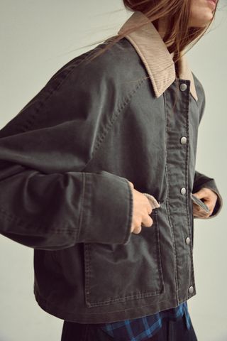 Waxed Jacket With Corduroy Collar