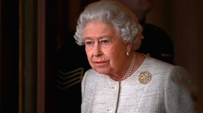 Queen Elizabeth II prepares to greet Kazakhstan President Nursultan Nazarbayev at Buckingham Palace on November 4, 2015 in London, England.