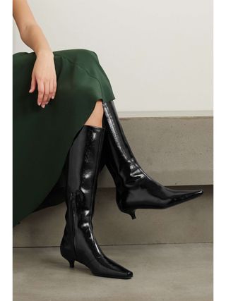 + Net Sustain the Slim Crinkled Patent-Leather Knee Boots