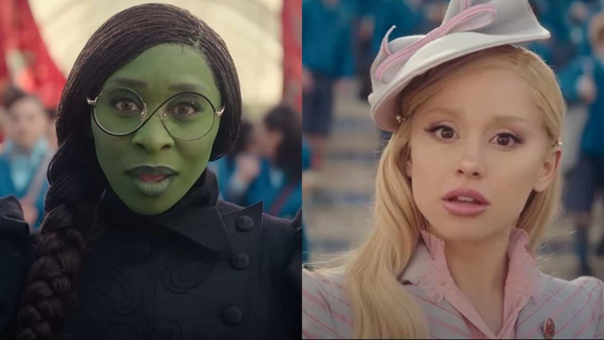 From left to right: Cynthia Erivo as Elphaba and Ariana Grande as Glinda.