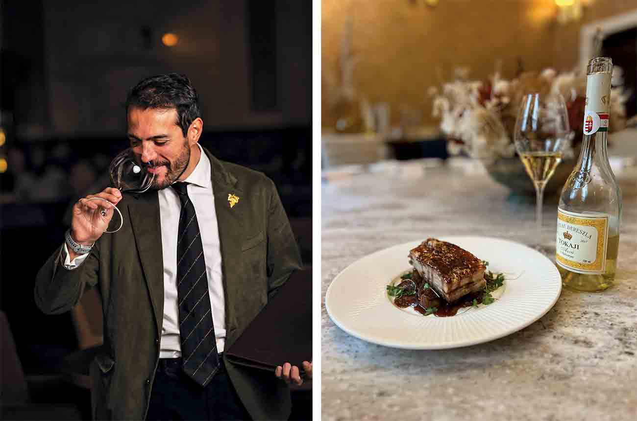 Head sommelier at Piazza Italiana, Fabrizio Di Pasquale matches Chateau Dereszla, Asz&amp;uacute; 5 Puttonyos 2019 with Slow-cooked pork belly with Piedmont chestnuts, honey-caramelised onions and Italian herbs