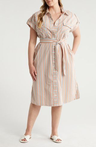 Stripe Belted Cotton Utility Shirtdress