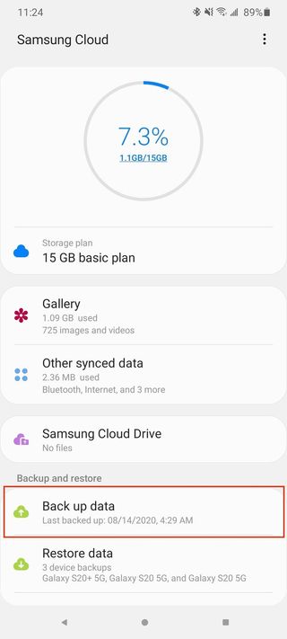 Select Back Up Date Samsung Cloud