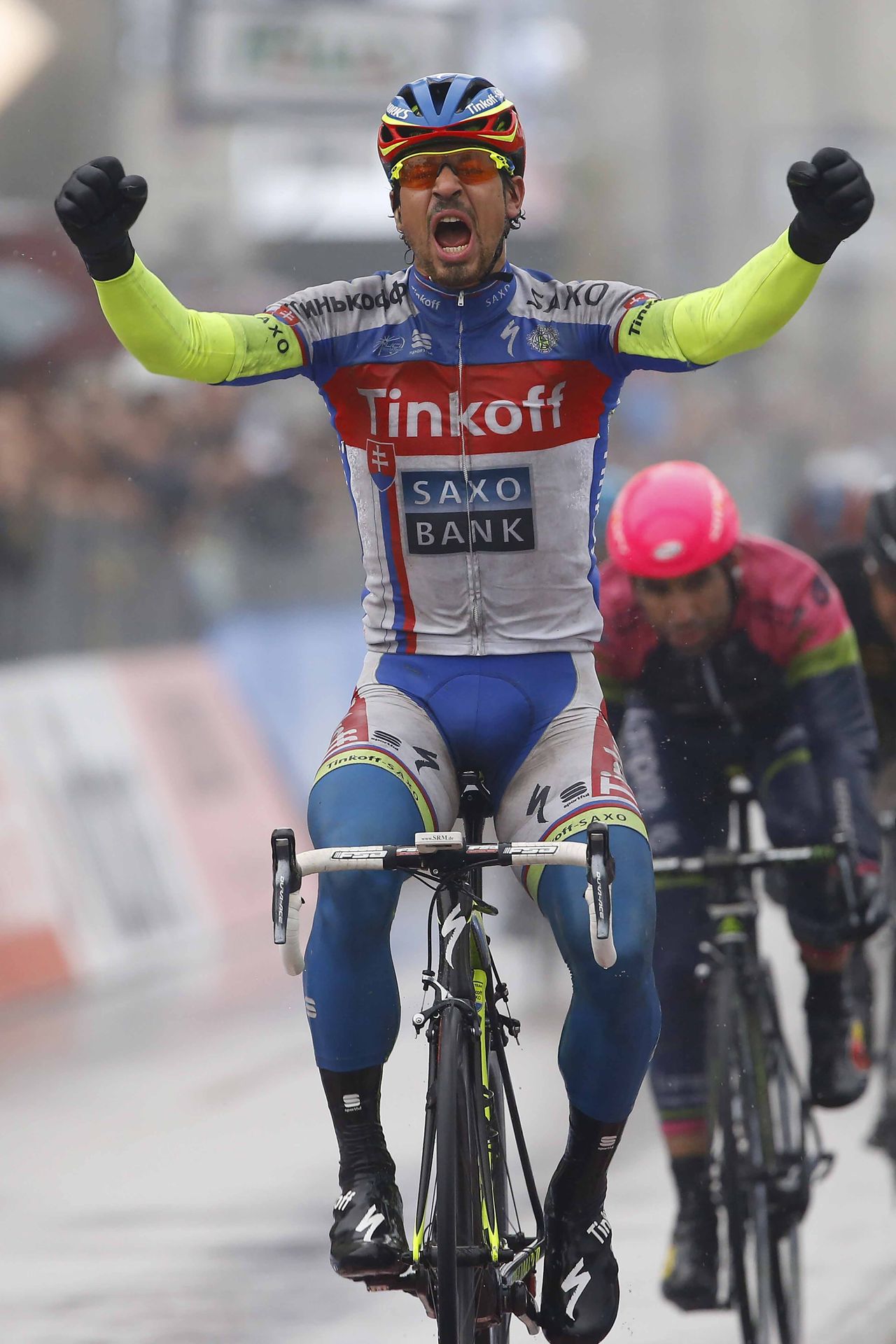 Peter Sagan (Tinkoff-Saxo) celebrates victory in Porto Sant'Elpidio.