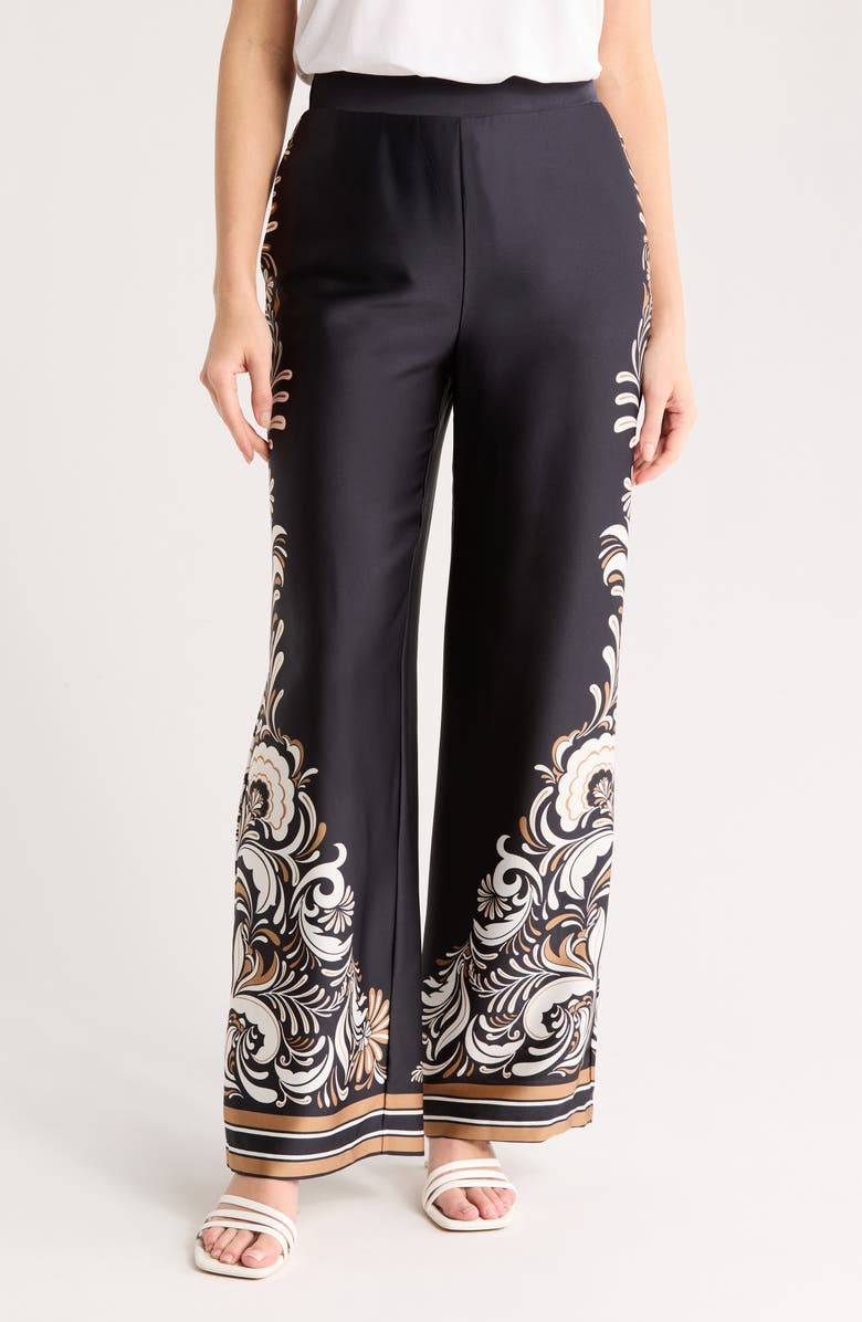 Placed Print Wide Leg Pull-On Pants