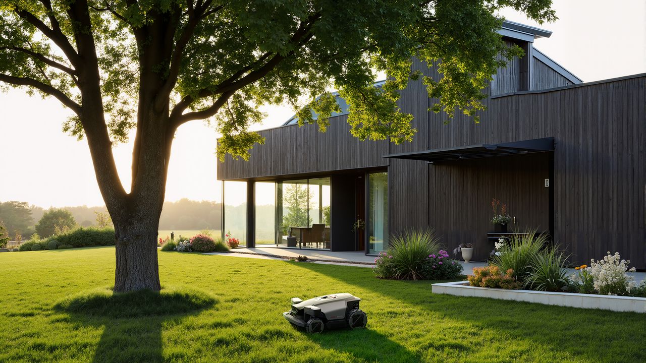 Roborock mower in garden