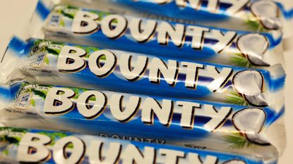 Close up of bounty chocolate bar.