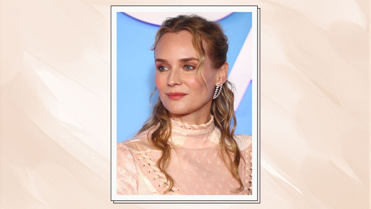 close up of Diane Kruger&#039;s hair and makeup on the red carpet