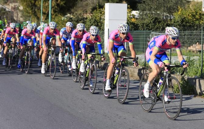 Lampre-Merida drove the pace in the peloton.
