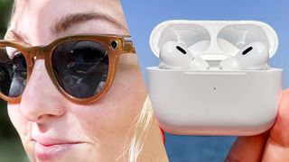 Meta Ray-Ban smart glasses next to AirPods Pro 2