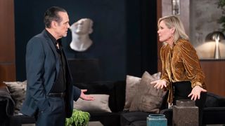 Maurice Benard and Maura West as Sonny and Ava in a tense moment in General Hospital