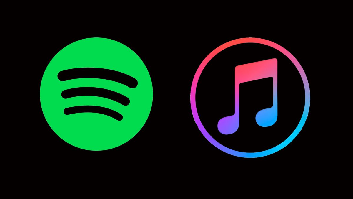 Spotify and Apple Music logos side by side against a black background