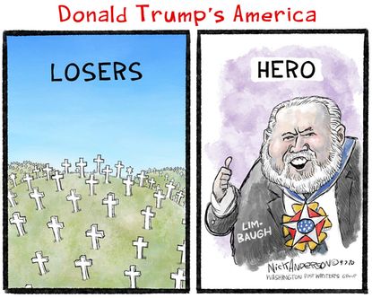 Political Cartoon U.S. Trump Rush Limbaugh losers suckers