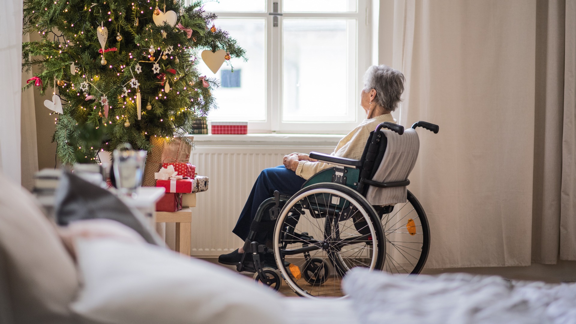 Lonely elderly lady at Christmas