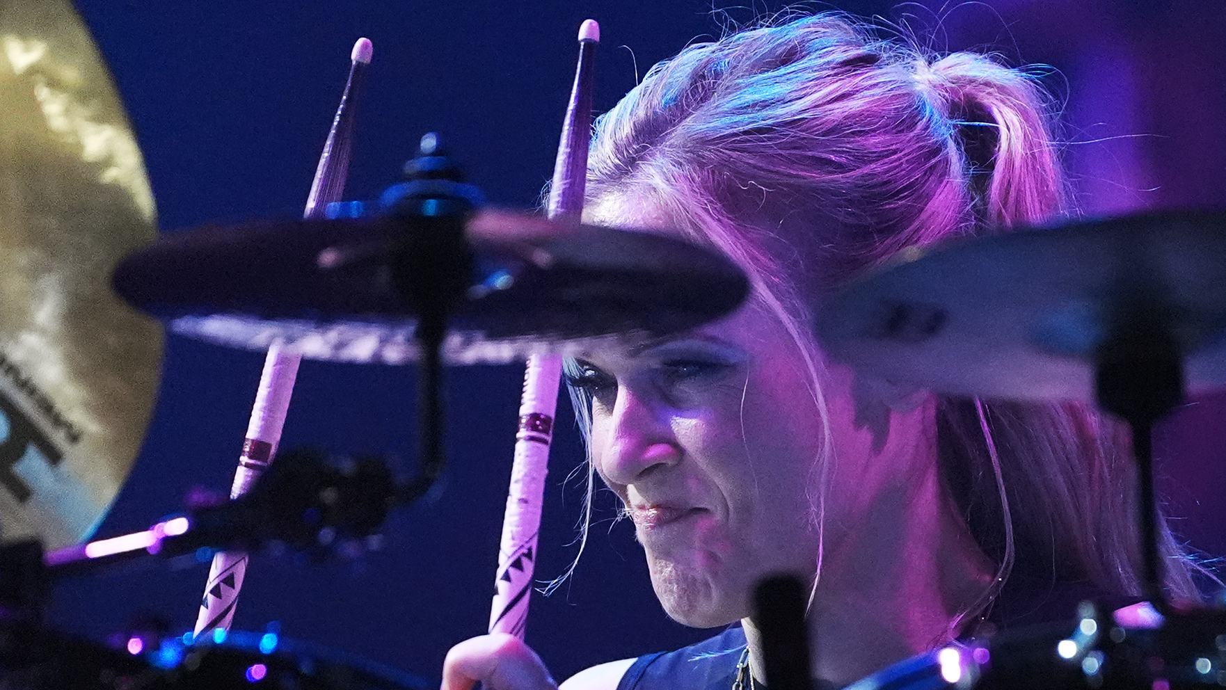 Anika Nilles of band Rush plays the drums at the KIA Forum on Sunday, June 7, 2026 in Inglewood, CA
