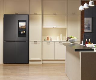 Samsung Family Hub smart fridge in cream shaker style kitchen