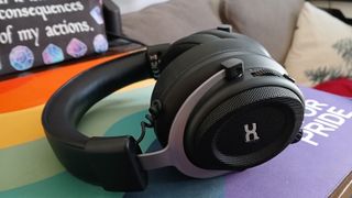 A PowerColor gaming headset outside and on its packaging.