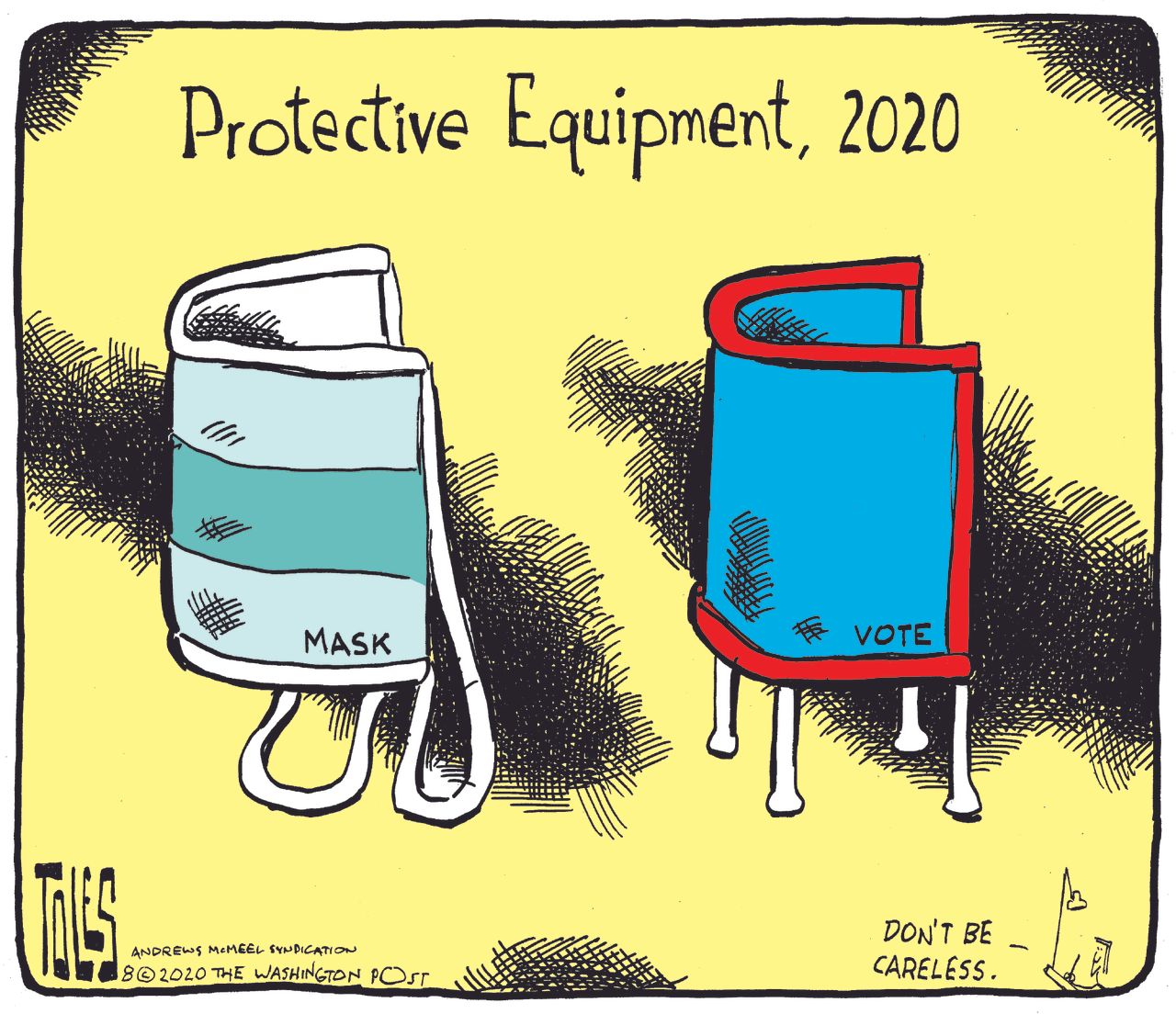 Political Cartoon U.S. Coronavirus COVID-19 Protection Masks Voting Election 2020