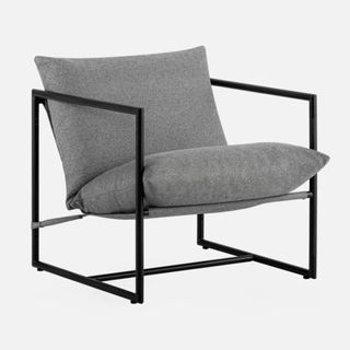 17 Stories Mcguigan Metal Framed Sling Accent Chair in black with gray cushion