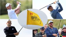 Four golfers in a montage and an Open Championship qualifying flag