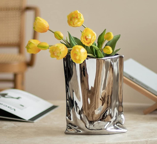 silver paper bag vase