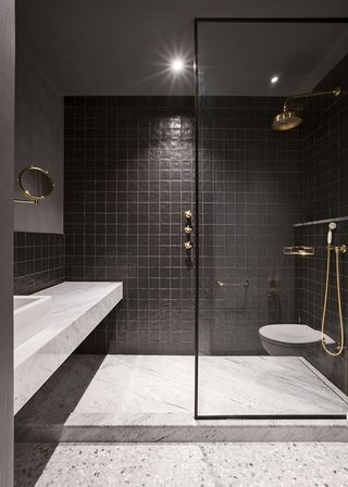Monochrome bathroom with walk in shower