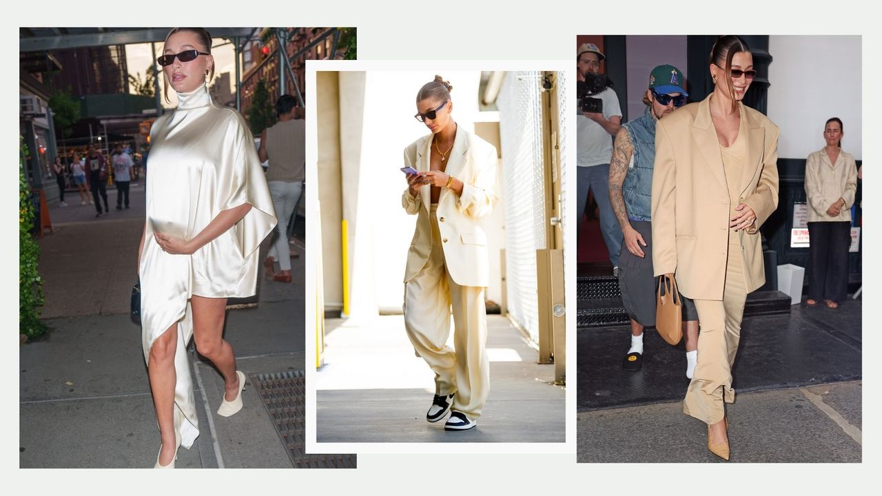 Hailey Bieber wearing Buttermilk trend