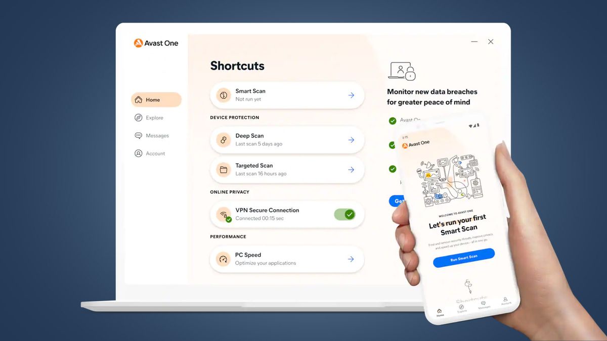 Avast One interface on desktop and mobile
