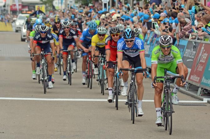 Sonny Colbrelli (Bardiani-CSF) leads home the peloton