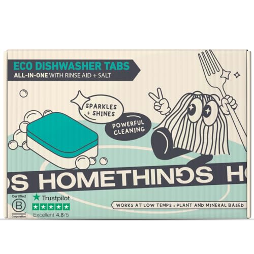 Homethings, 40 Eco-Friendly Dishwasher Tablets, Eco 3-In-1 Dishwasher Tabs, Highly Effective Cleaning, No Toxic Chemicals, Vegan &amp;amp; Cruelty-Free, No Animal Testing, Made in Eu