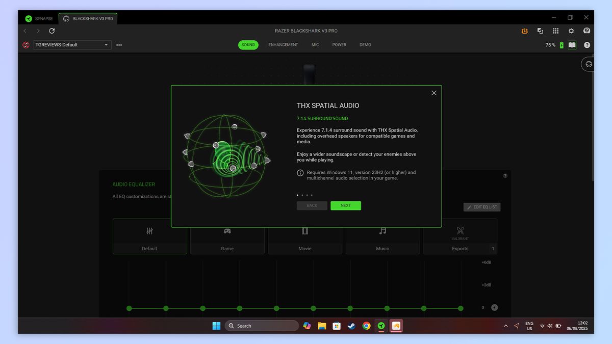 Razer Synapse app open on a Windows 11 laptop