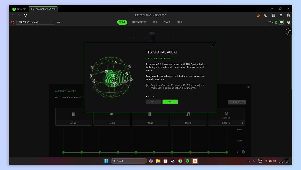 Razer Synapse app open on a Windows 11 laptop
