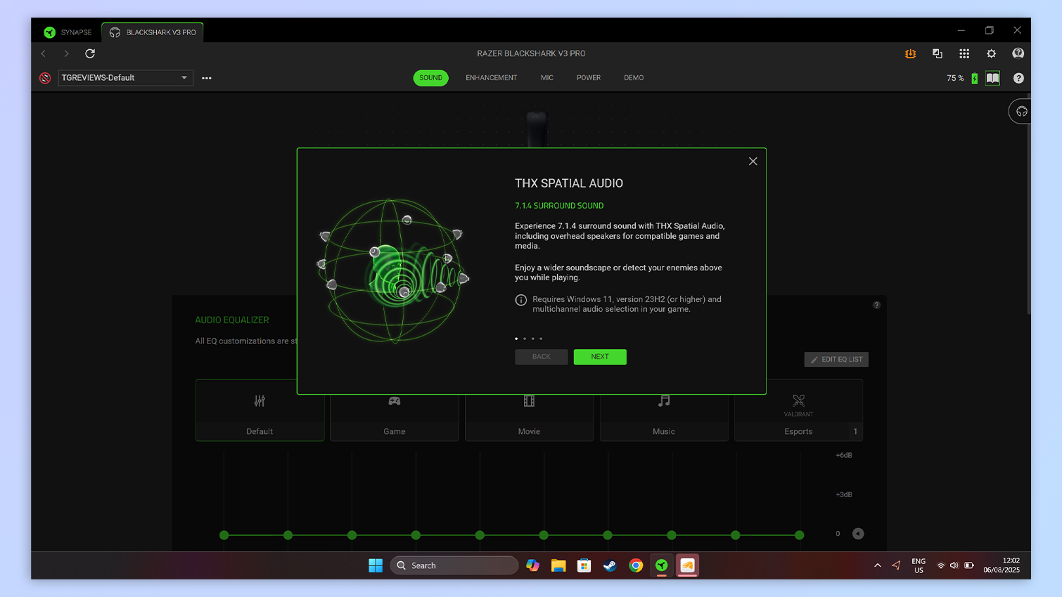 Razer Synapse app open on a Windows 11 laptop