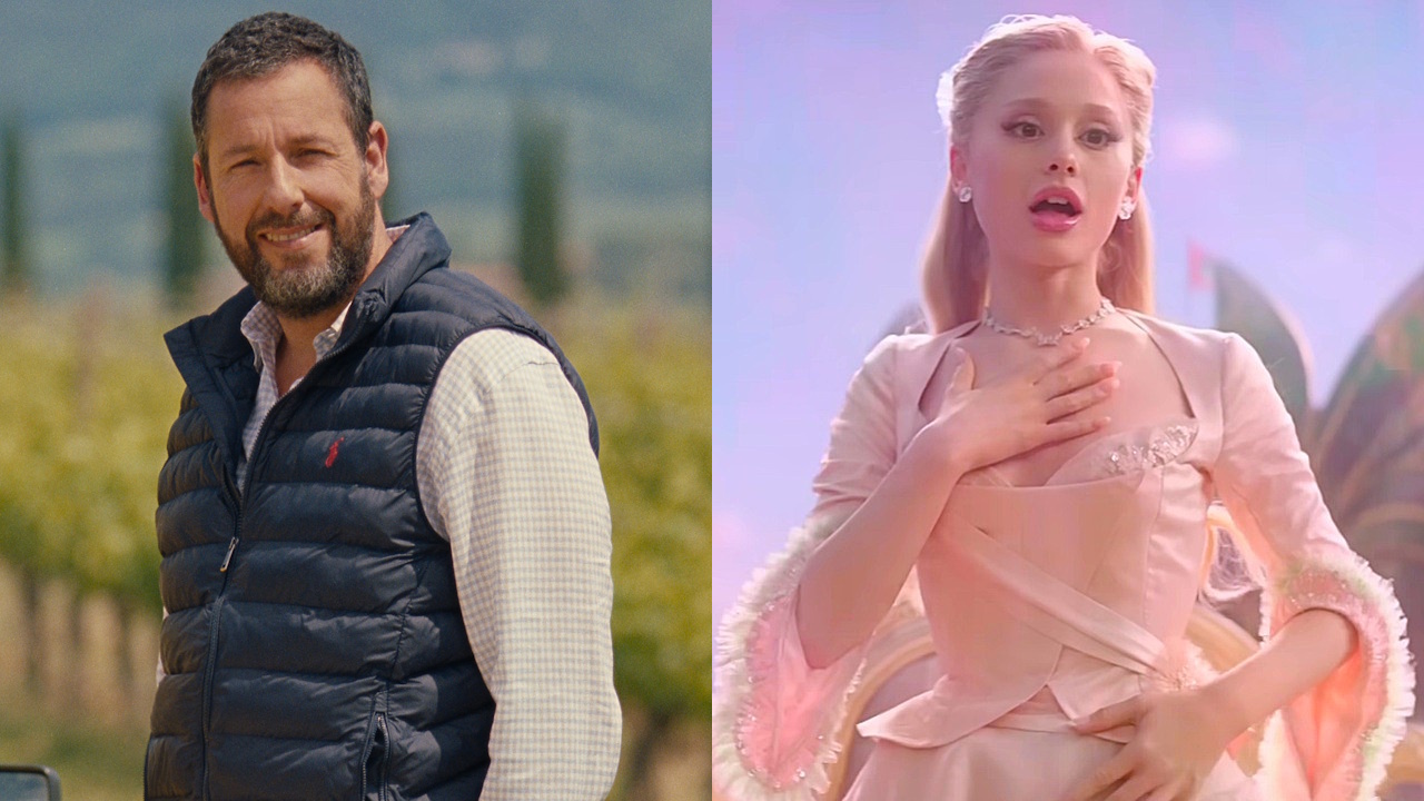 Adam Sandler in Jay Kelly and Ariana Grande in Wicked: For Good.