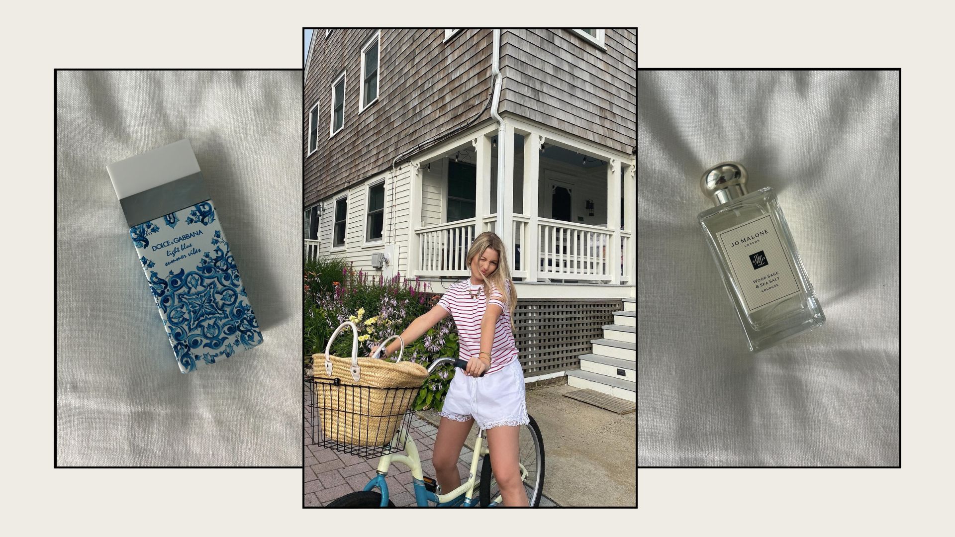 A collage of coastal imagery and marine perfumes