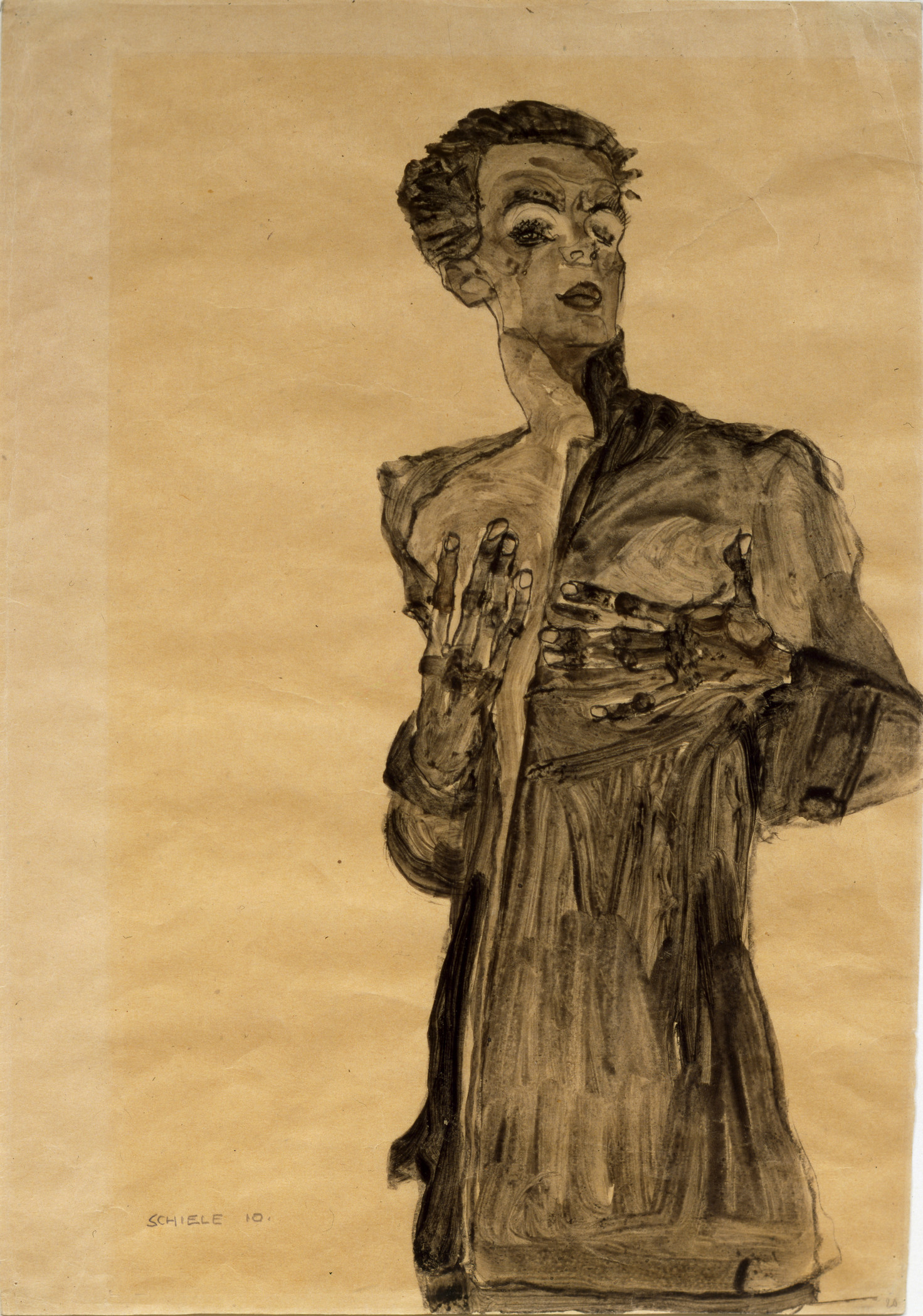 Egon Schiele, Self-Portrait in Street Clothes, Gesturing, 1910, Los Angeles County Museum of Art, gift of Kallir Family