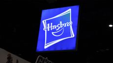 Illuminated Hasbro sign at Comic-Con International in San Diego, California.