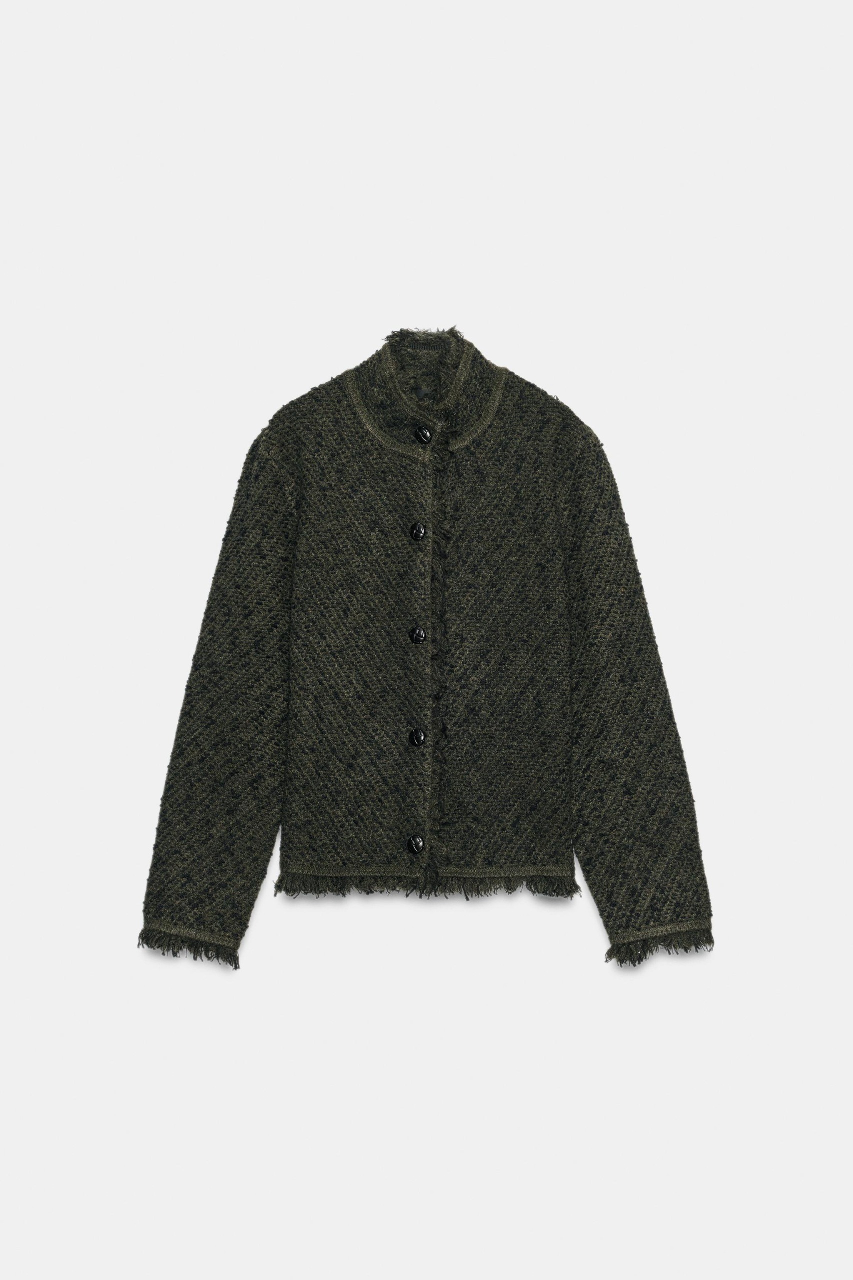Structured Frayed Cardigan - Mid-Green - S