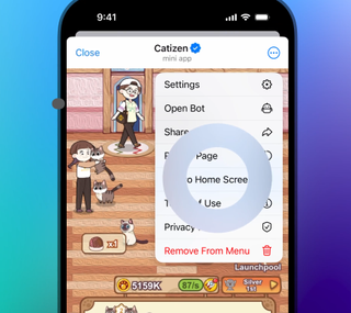 homescreen shortcut option for Telegram mini apps